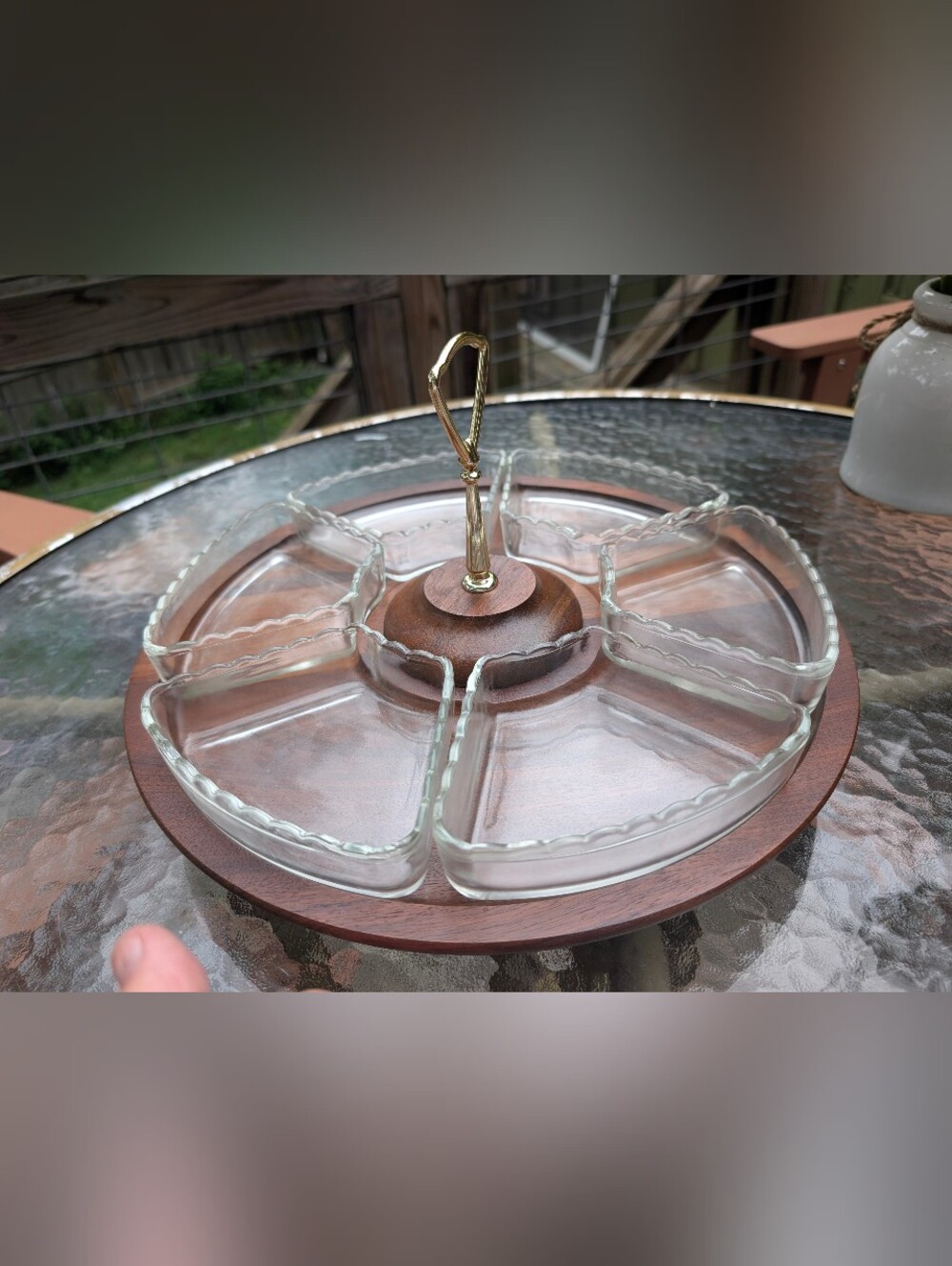 Vintage Mid-century Modern Walnut Lazy Susan  Serving Tray